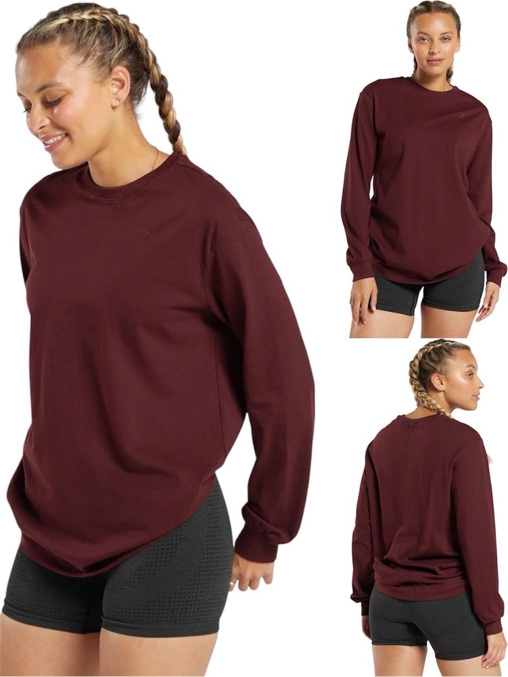 Gymshark Cotton Oversized Long Sleeve Too Rich Maroon